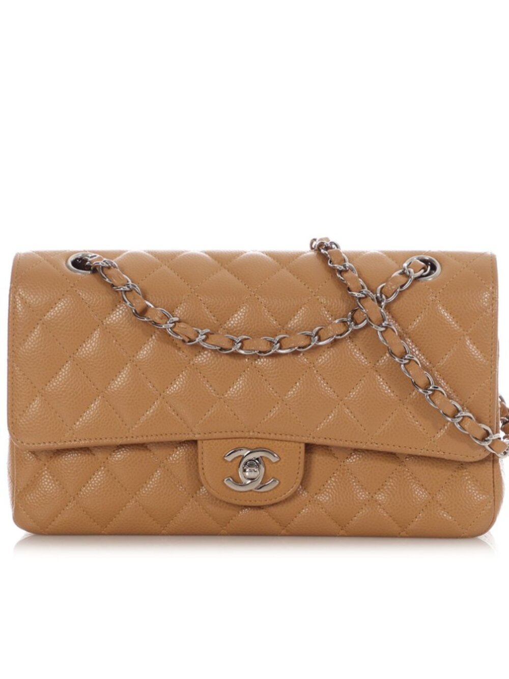 Chanel Dark Beige Quilted Caviar Medium Classic Double Flap